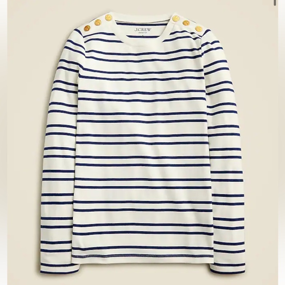 J.Crew Perfect fit Long Sleeve Crewneck Tshirt with Lion Buttons NWT